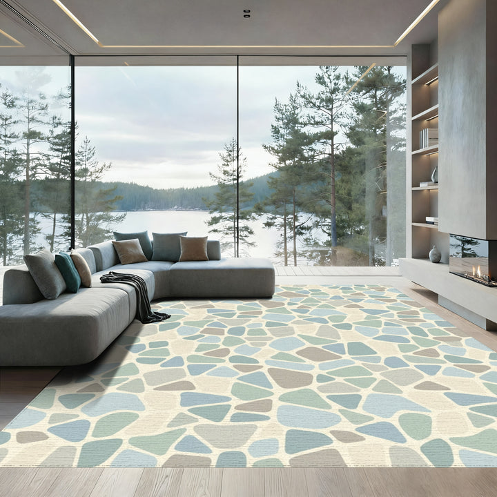 Coastal Terracotta Irregular Stone Collage Rug