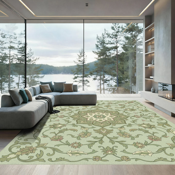 Pale Green Floral Medallion Vine Rug