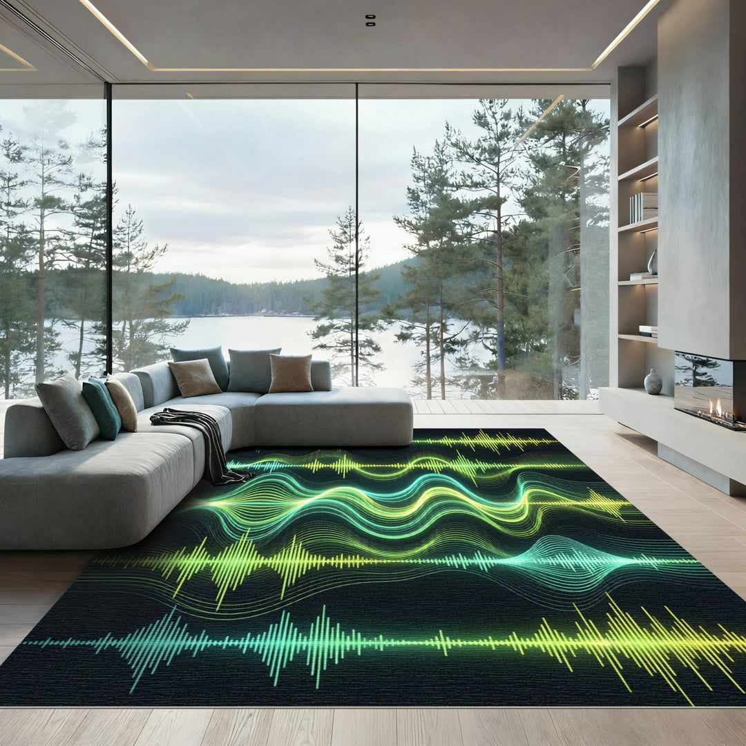 Neon Green Sound Wave Layers Rug