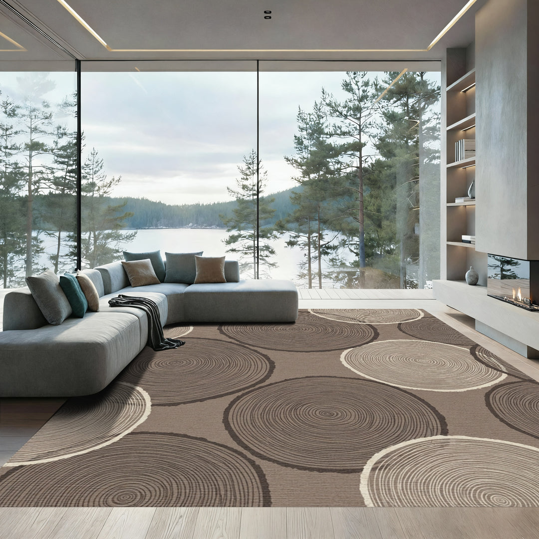 Earthy Tone Wood Slice Circular Rug