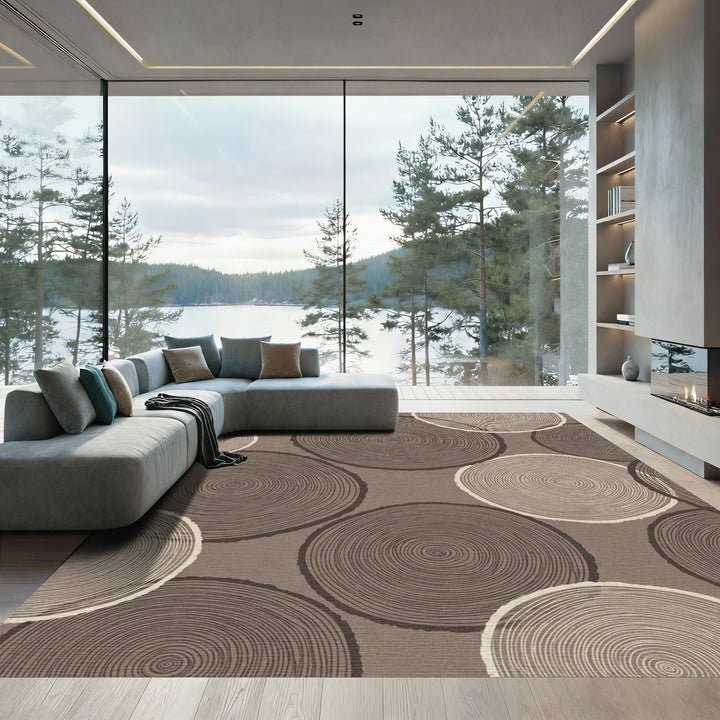 Earthy Tone Wood Slice Circular Rug