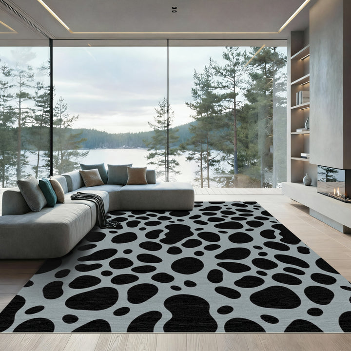 Black Speckled Gray Abstract Spots Rug