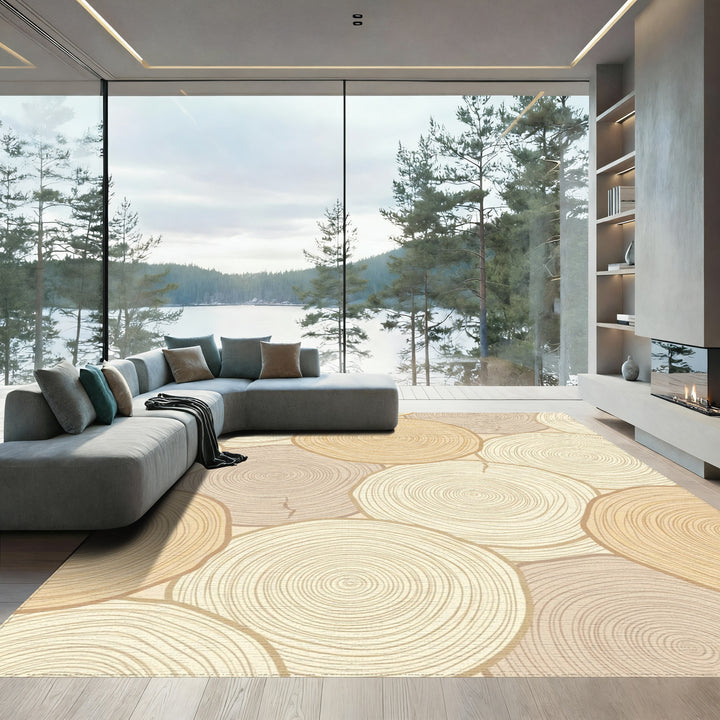 Neutral Wood Slice Rings Rug