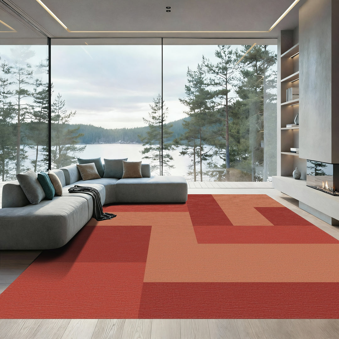 Terracotta Geometric Interlocking Blocks Rug