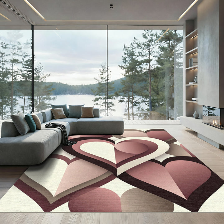 Retro Heart Layers Deep Rose Rug