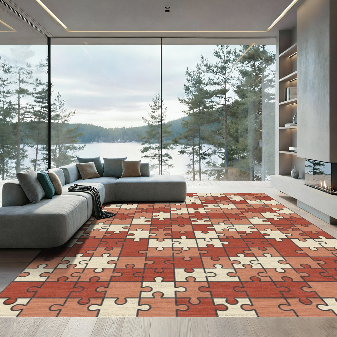 Terracotta Puzzle Piece Collage Rug