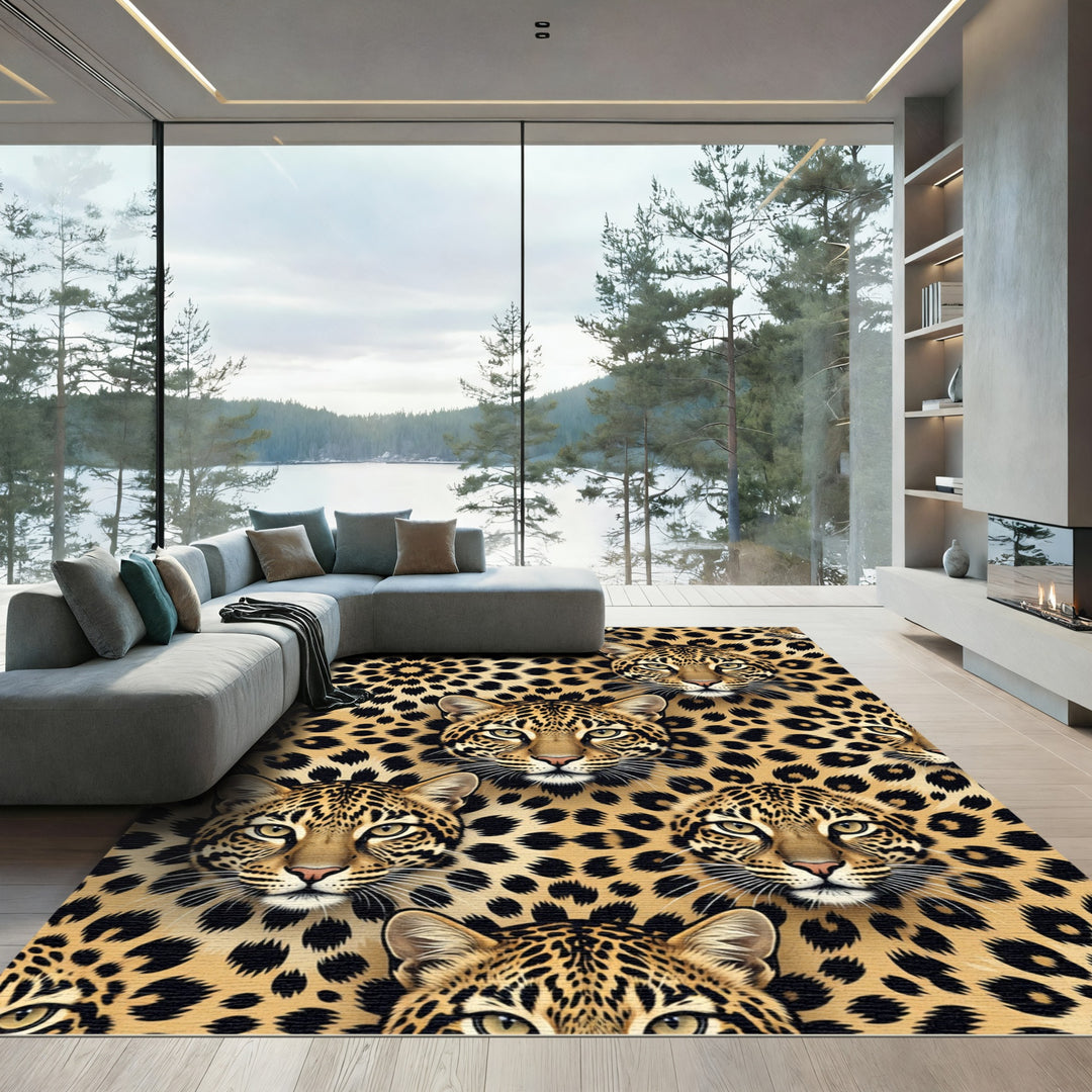 Jungle Leopard Face Animal Rug