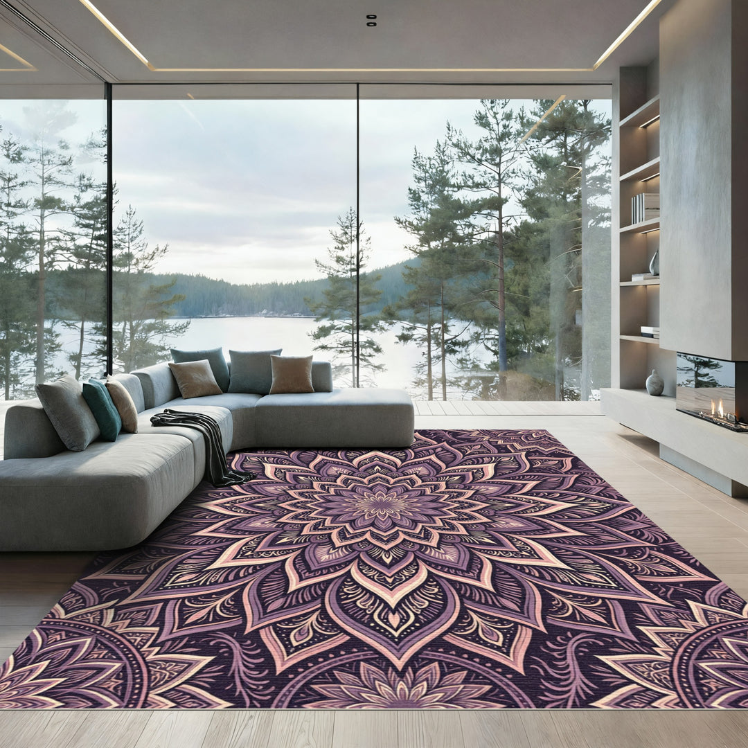 Deep Plum Mandala Floral Art Rug