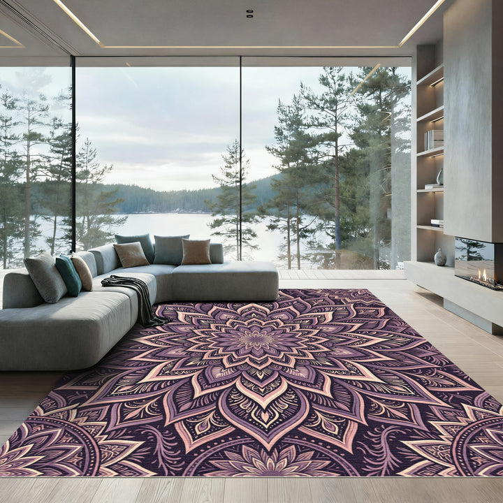 Deep Plum Mandala Floral Art Rug