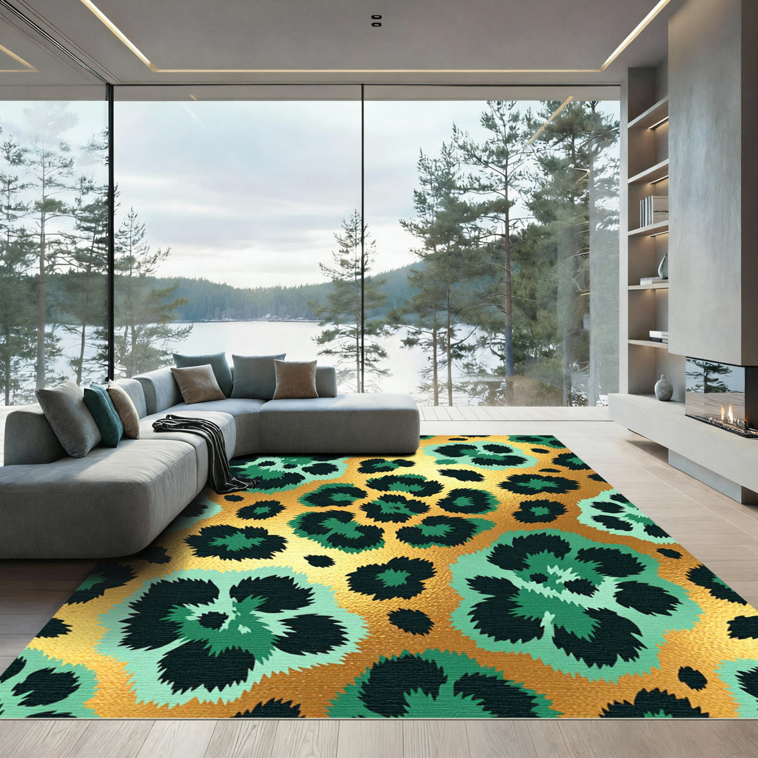 Gold Green Leopard Spot Rug