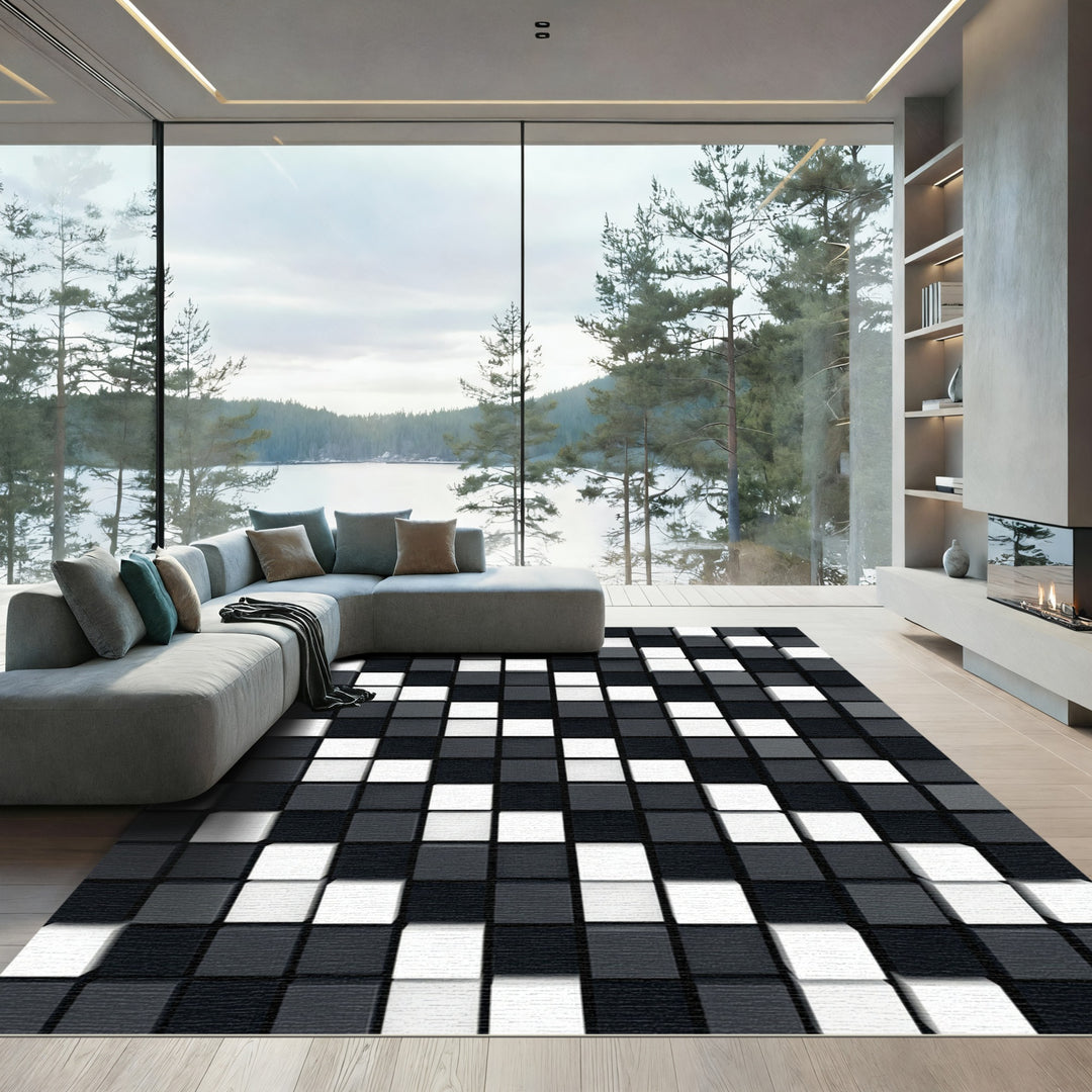 Modern Black White Cubes Arrangement Rug
