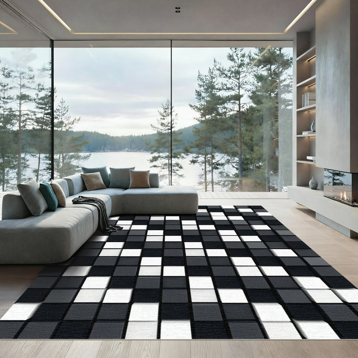 Modern Black White Cubes Arrangement Rug