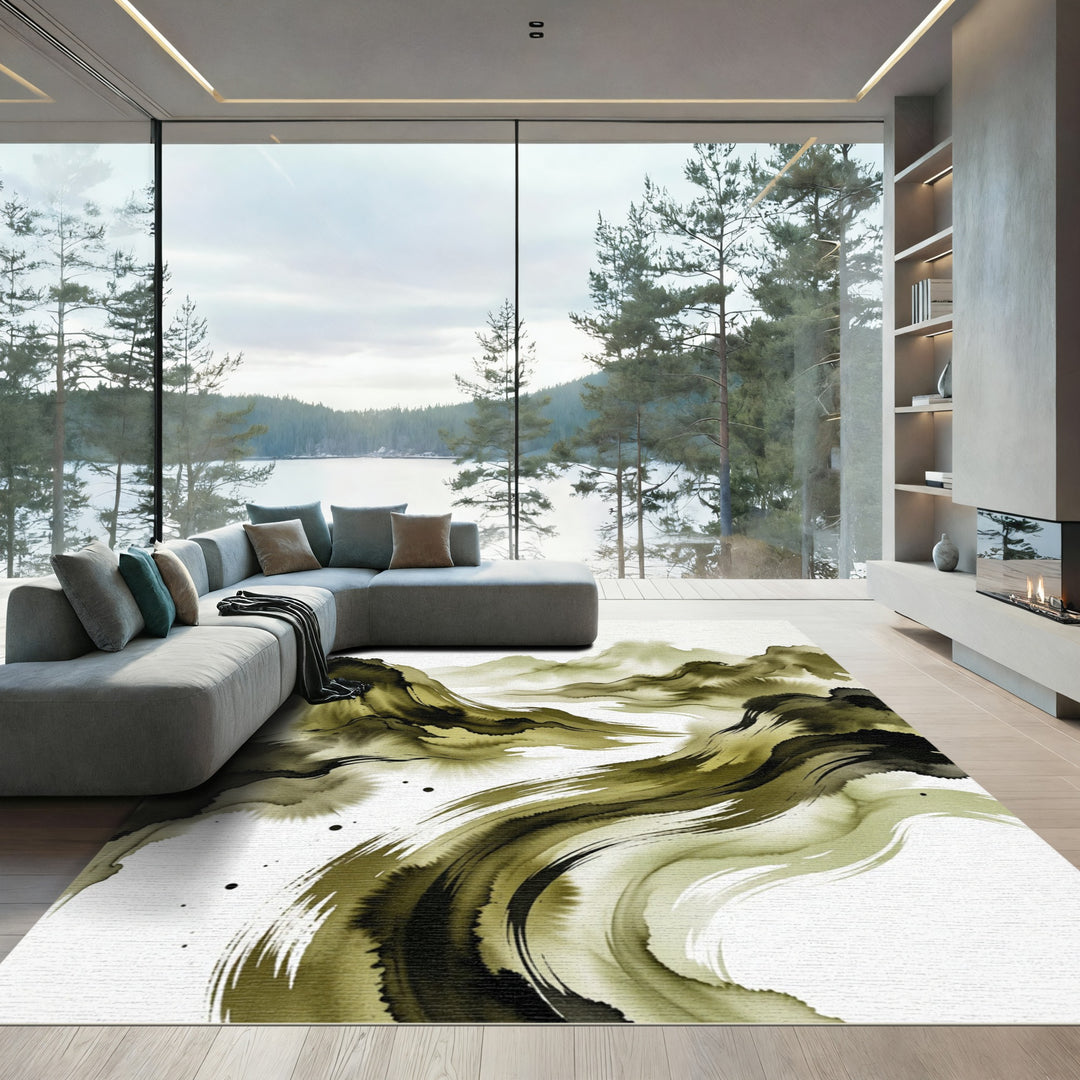 Abstract Ink Wash Mountain Rug