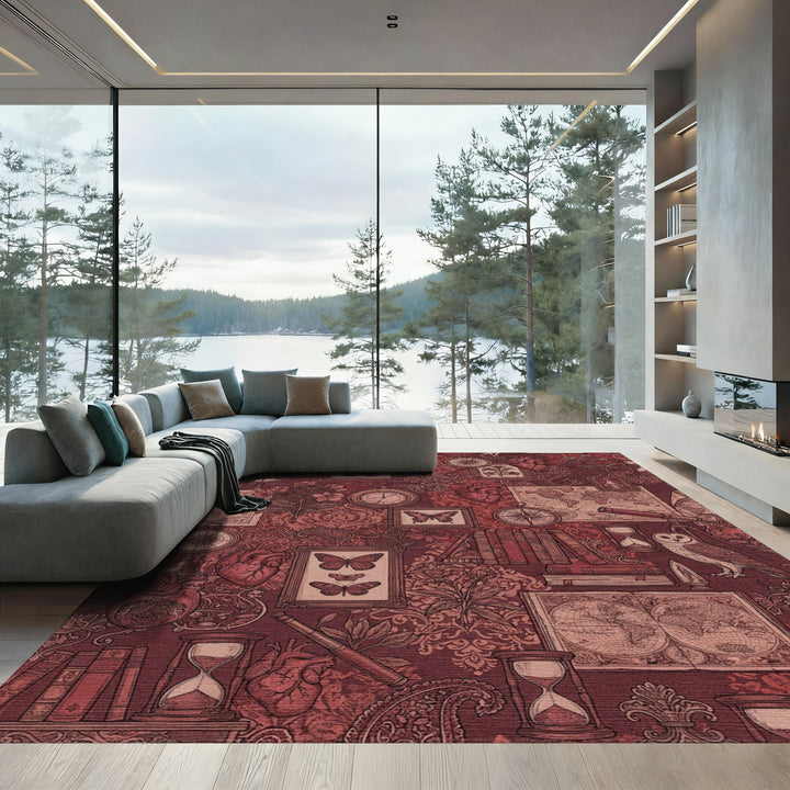 Crimson Antique Collection Botanical Map Rug