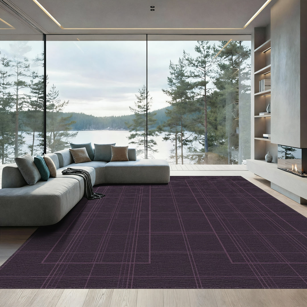 Deep Plum Plaid Geometric Lines Rug
