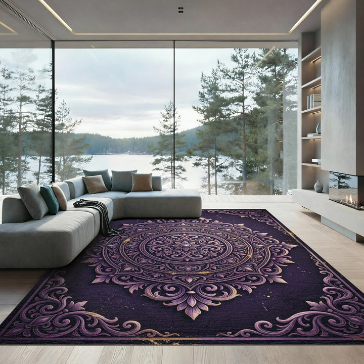 Victorian Plum Filigree Mandala Rug