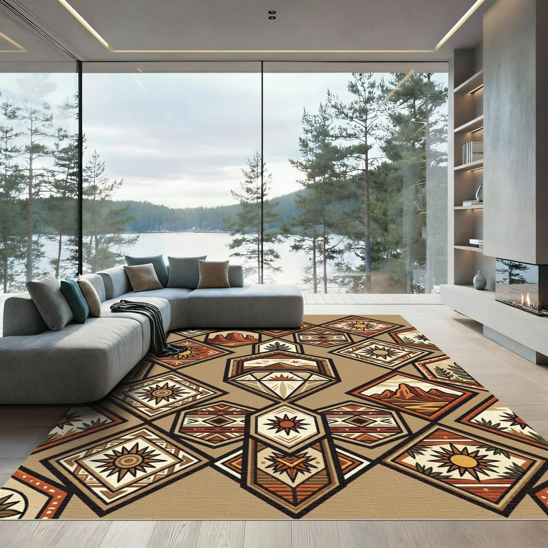 Southwestern Sun Diamond Landscape Artwork Rug