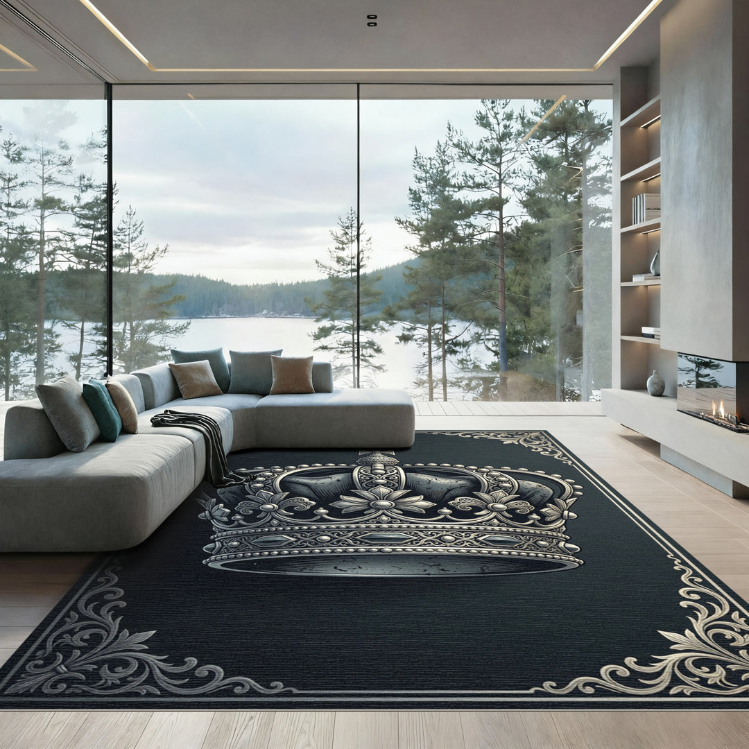 Regal Silver Crown Emblem Rug
