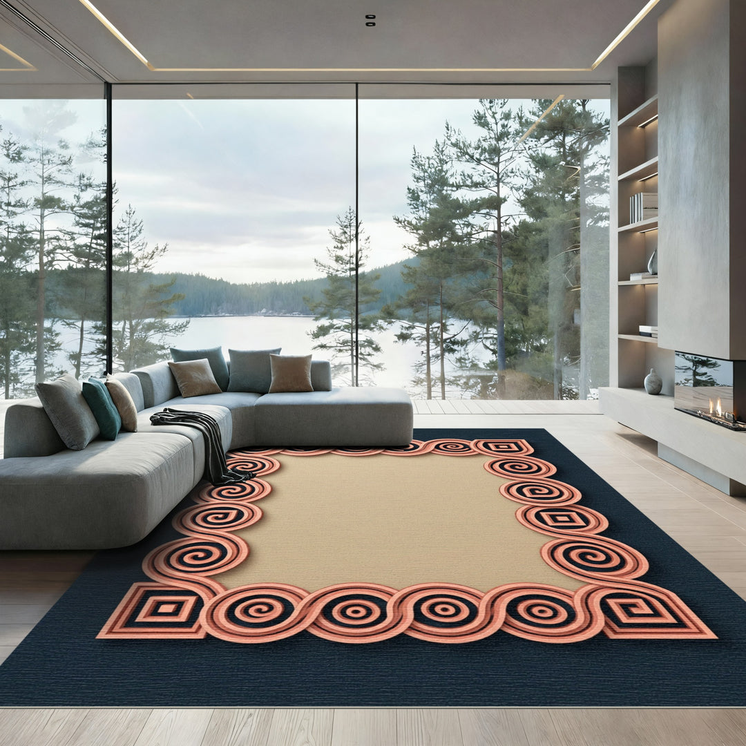 Rose Gold Geometric Scroll Border Rug