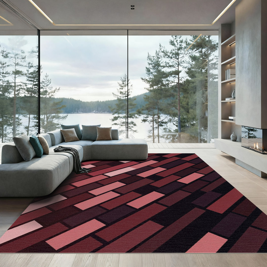 Diagonal Geometric Maroon Slate Rug