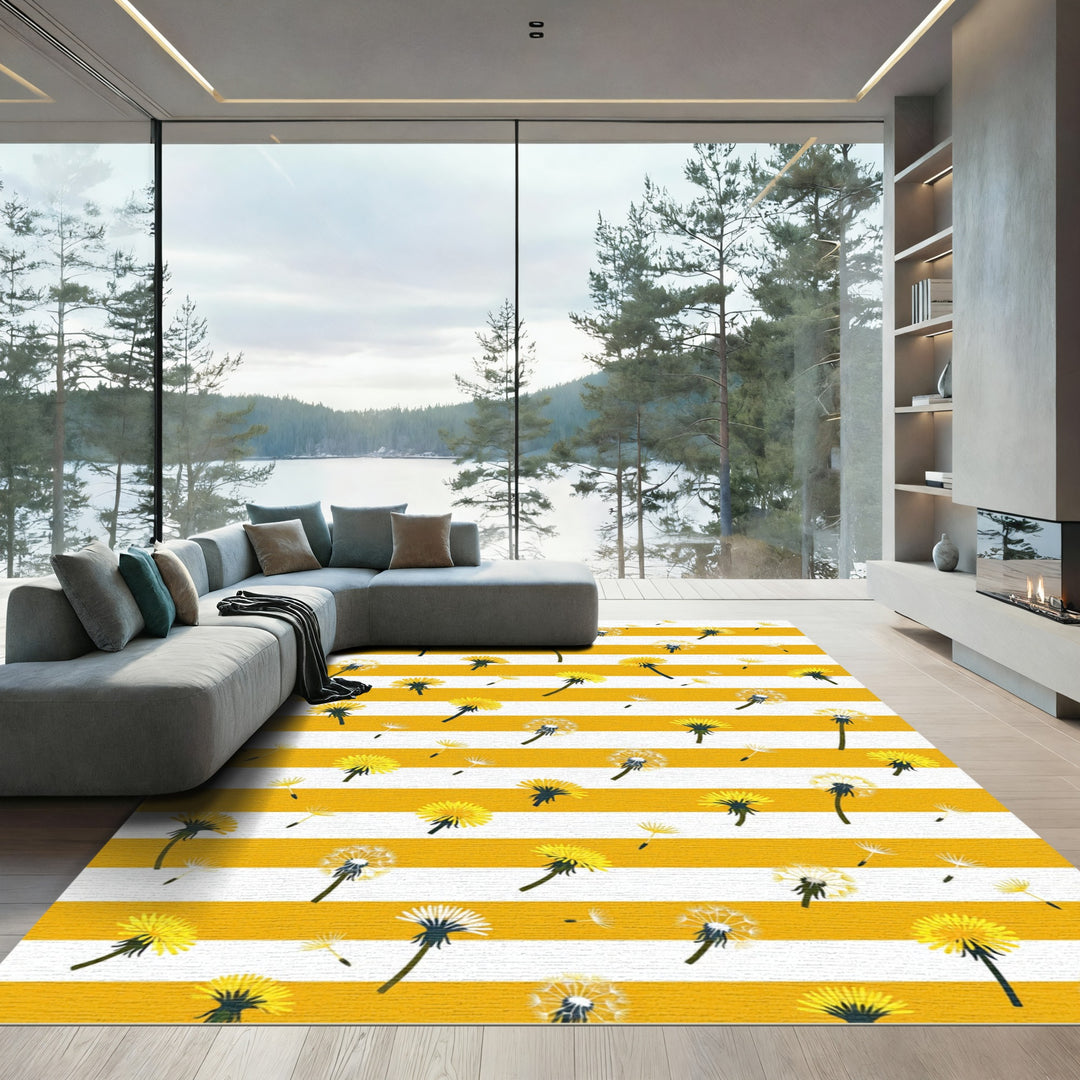 Whimsical Yellow Dandelion Stripes Rug