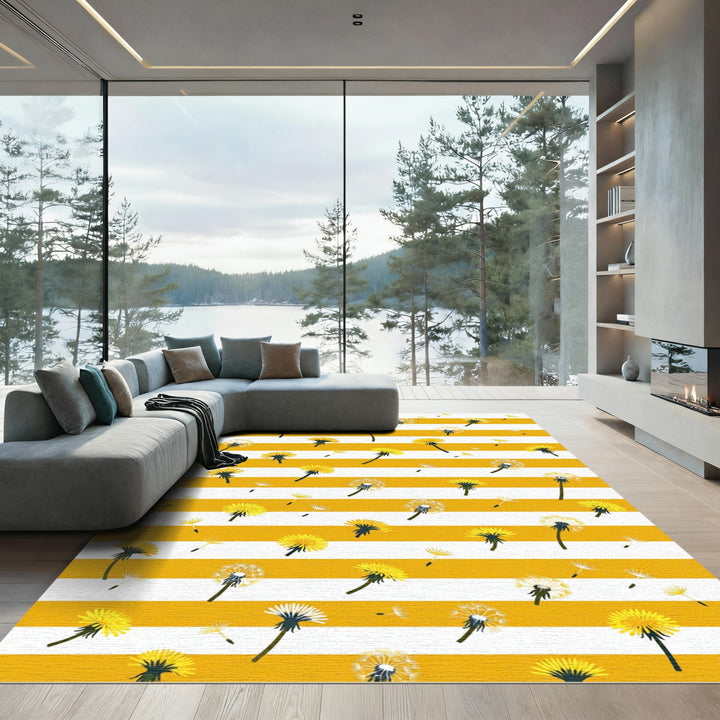 Whimsical Yellow Dandelion Stripes Rug