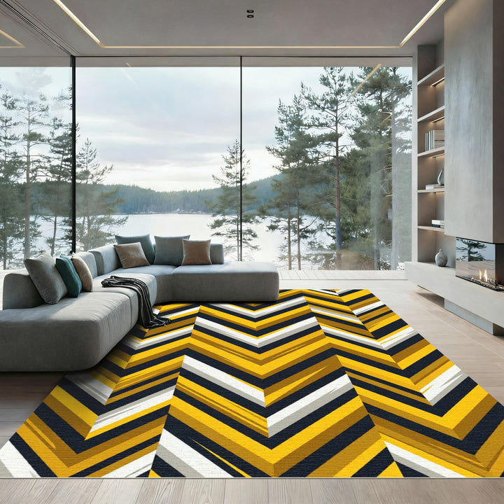 Bold Yellow Chevron Geometric Rug