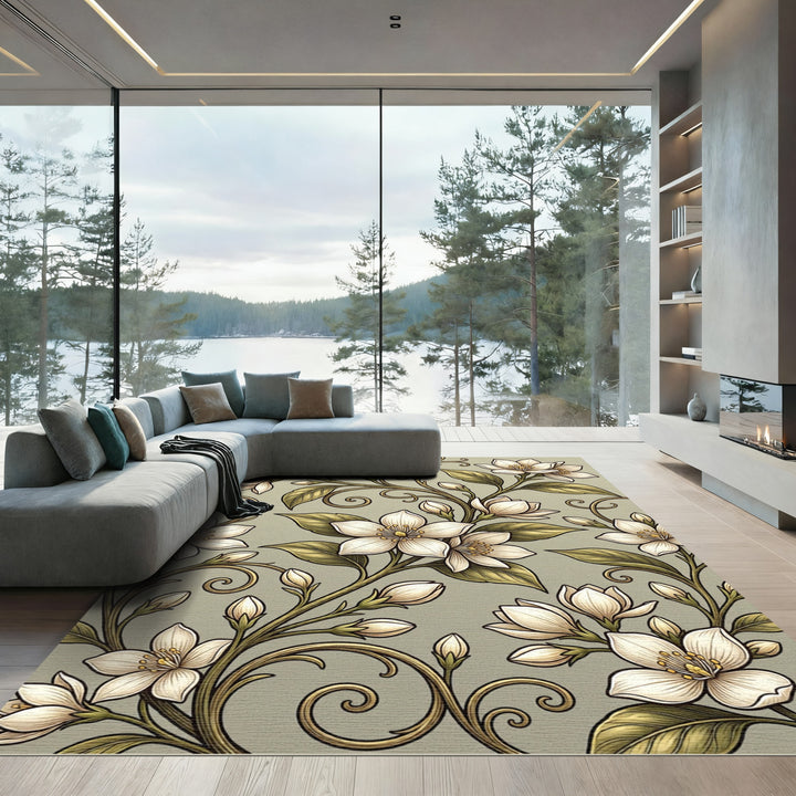 Vintage Cream Blossom Swirl Rug