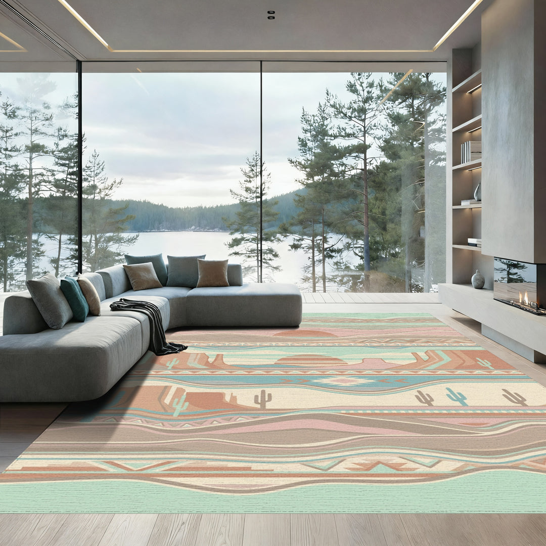 Southwestern Desert Landscape Sun Cacti Rug