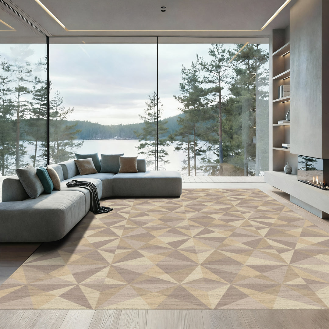 Geometric Taupe Faceted Prism Rug