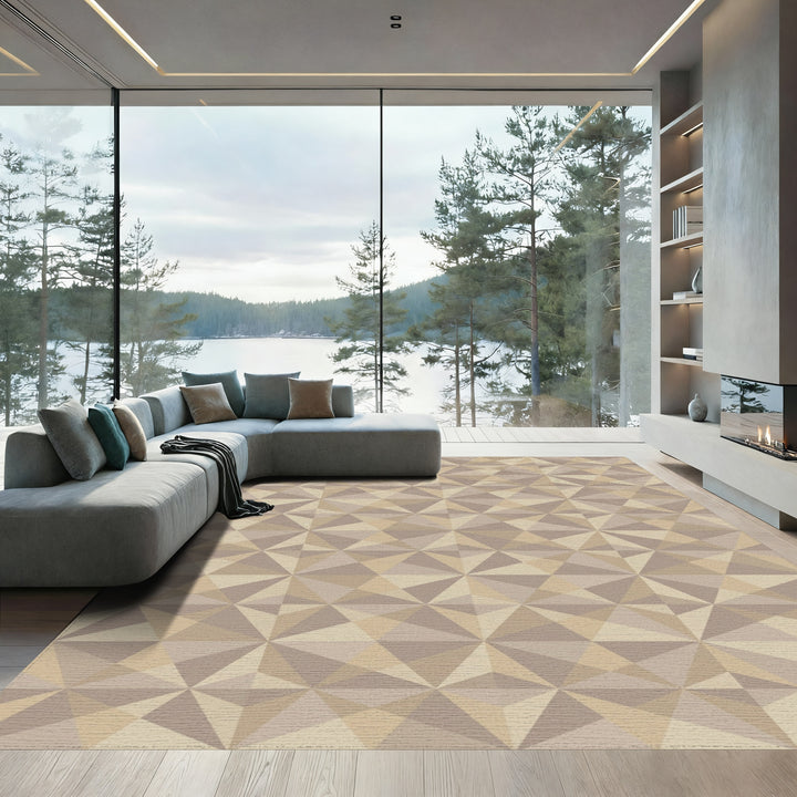 Geometric Taupe Faceted Prism Rug