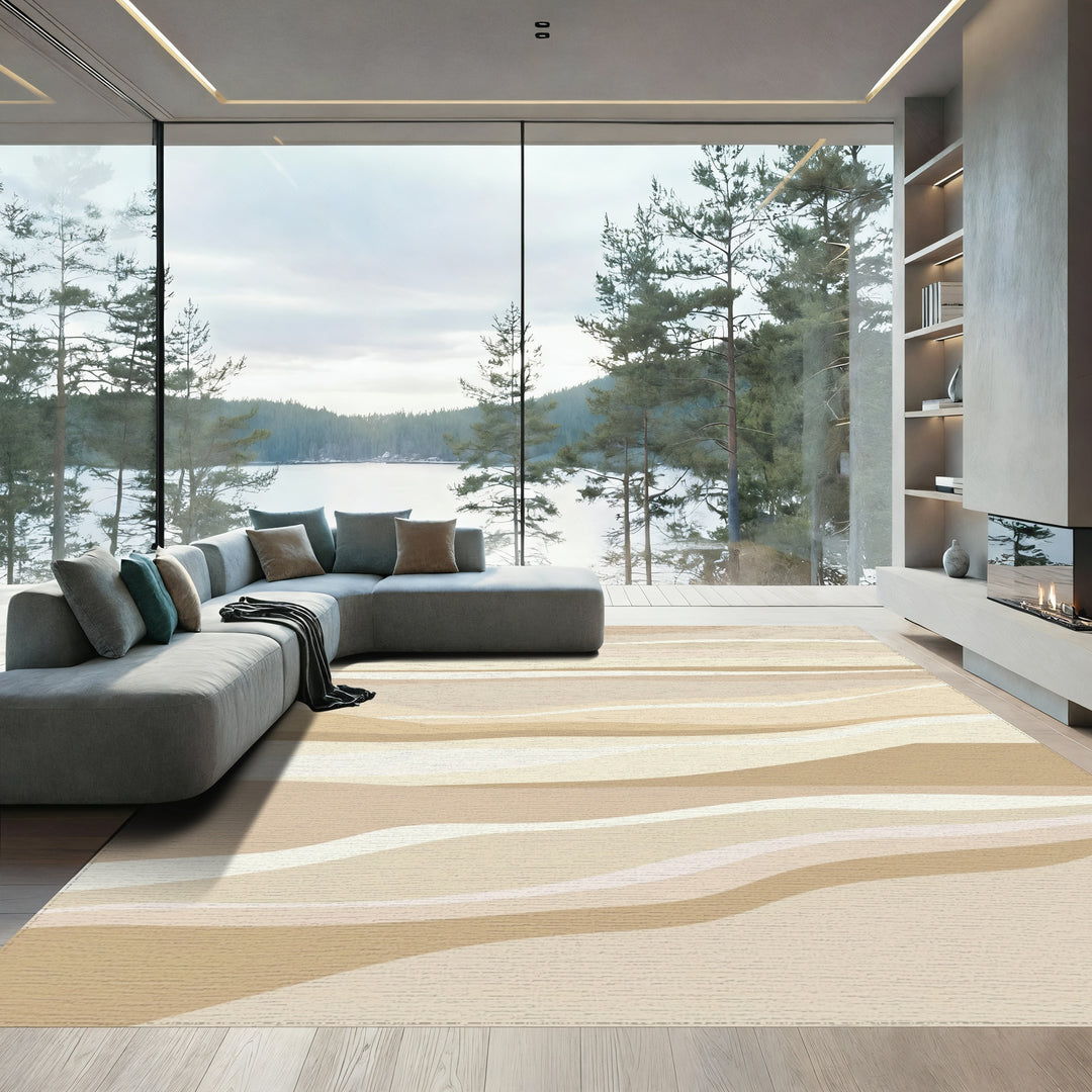 Earthy Tones Layered Abstract Waves Rug