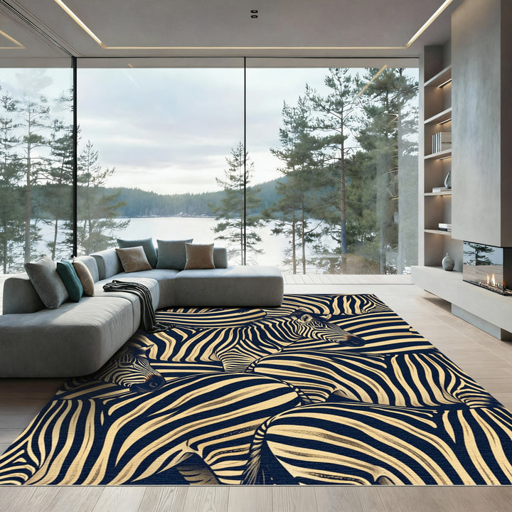 Bold Black White Zebra Herd Rug