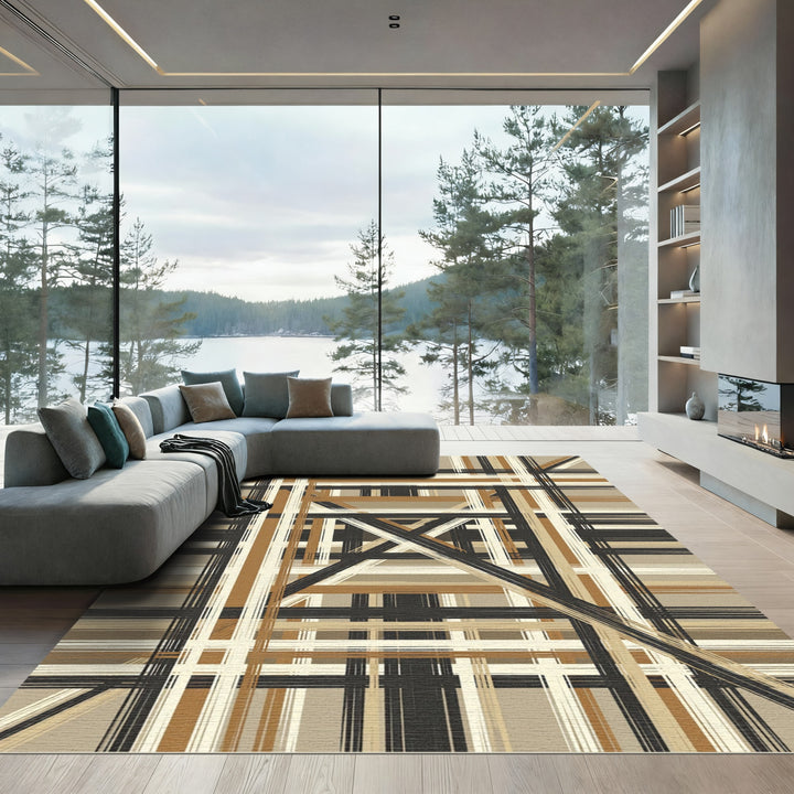 Abstract Geometric Grid Stripe Rug