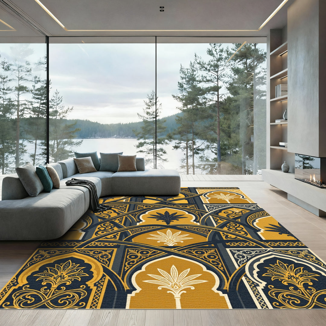 Golden Saffron Arched Floral Medallion Rug
