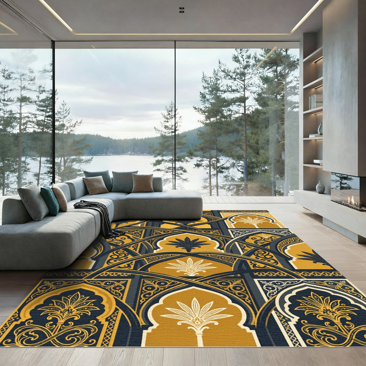Golden Saffron Arched Floral Medallion Rug
