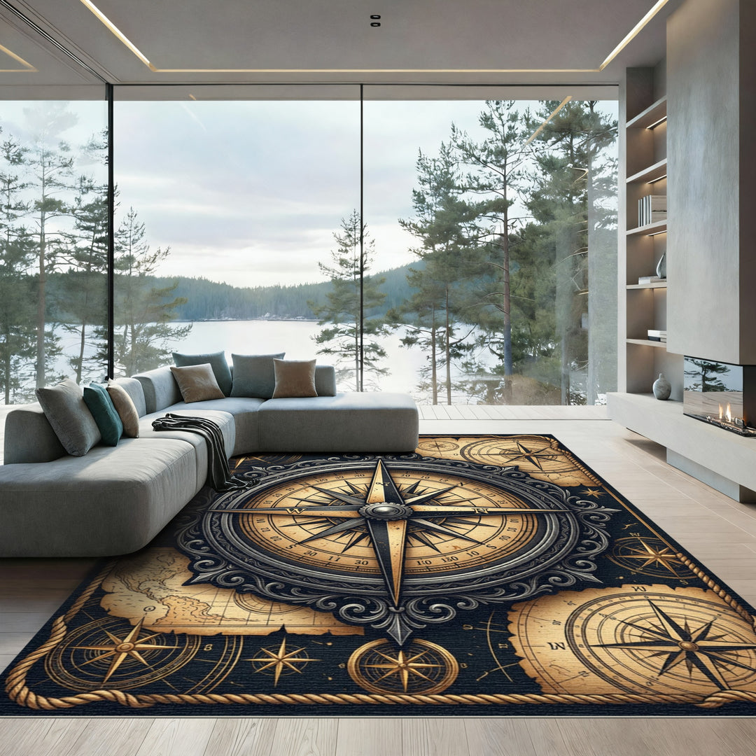 Vintage Nautical Compass Rose Rug