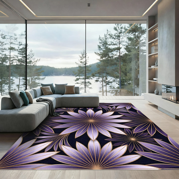 Elegant Purple Petal Art Deco Rug