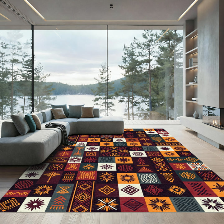 Tribal Geometric Sunburst Rug