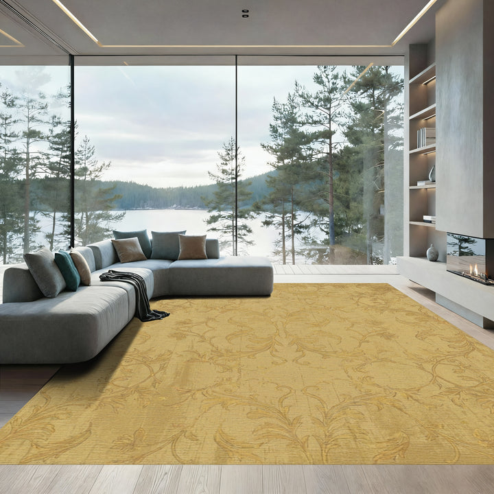 Golden Vintage Floral Damask Rug