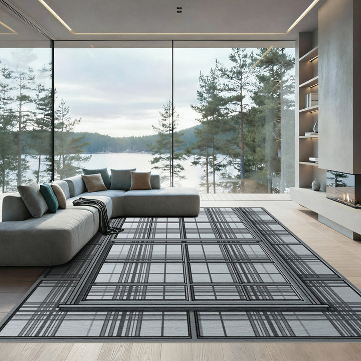 Gray Lattice Window Grille Rectangular Rug