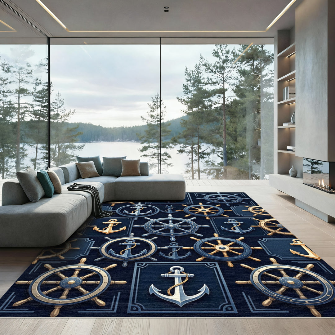 Nautical Helm and Anchor Combination Rug