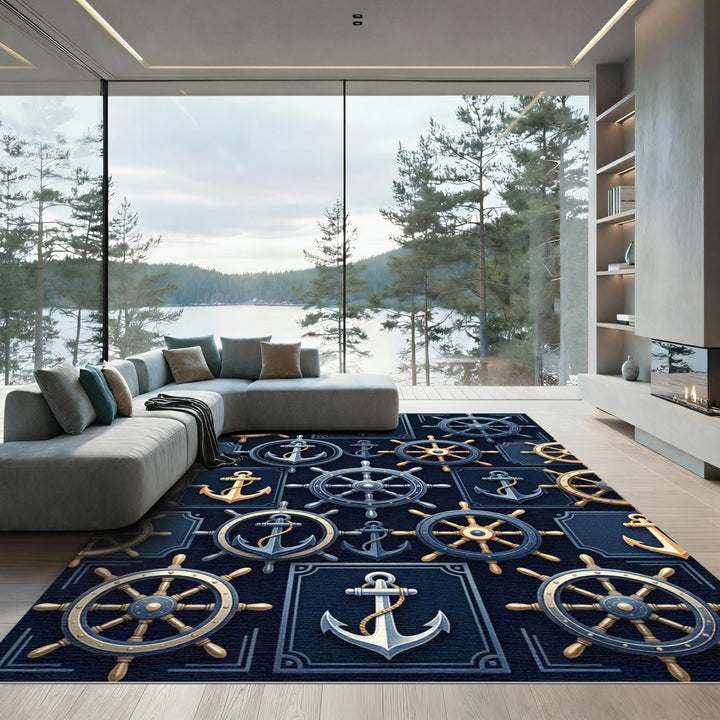 Nautical Helm and Anchor Combination Rug