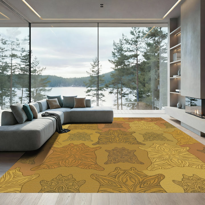 Golden Cowhide Mandala Rug