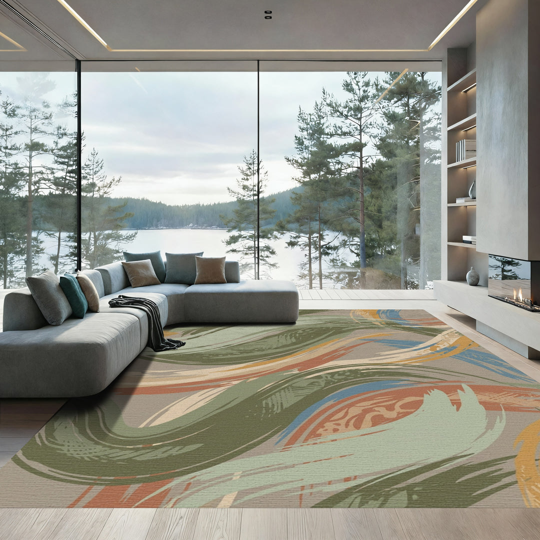 Earthy Brushstroke Flowing Waves Rug