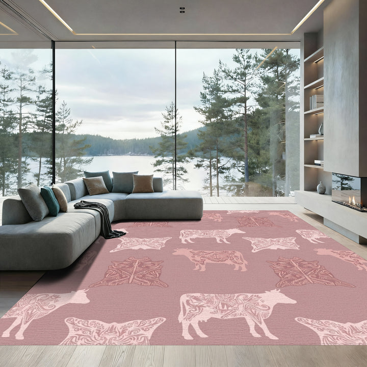 Dusty Rose Mandala Cow Skin Rug