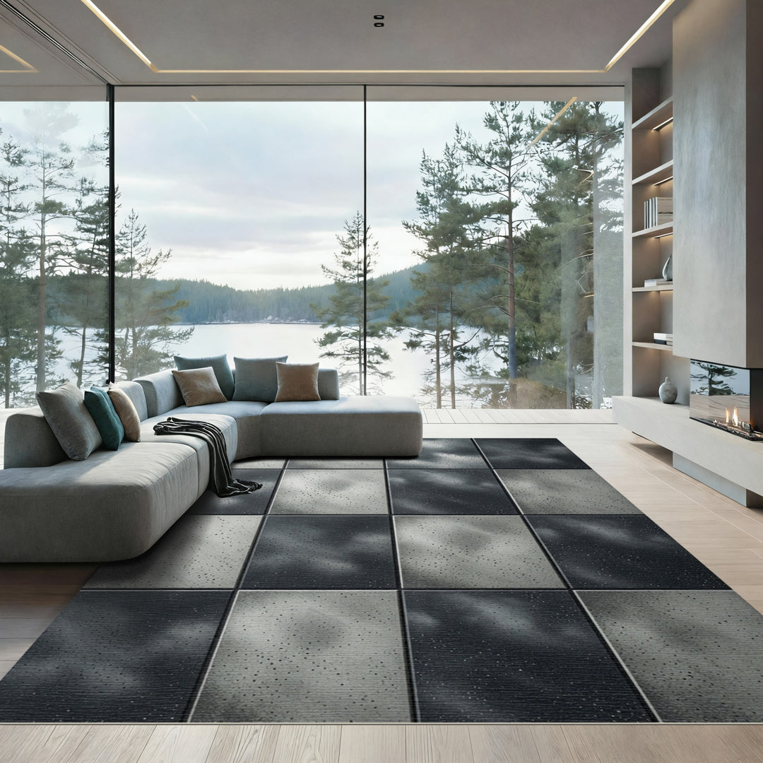 Monochromatic Textured Grid Rug