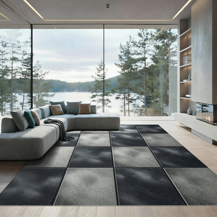Monochromatic Textured Grid Rug