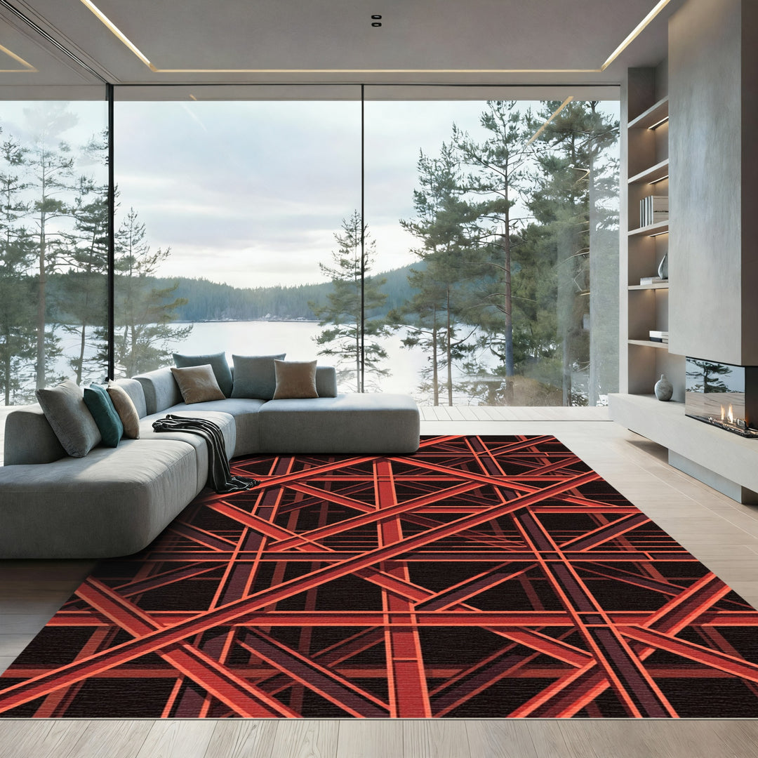 Crimson Geometric Truss Lattice Rug