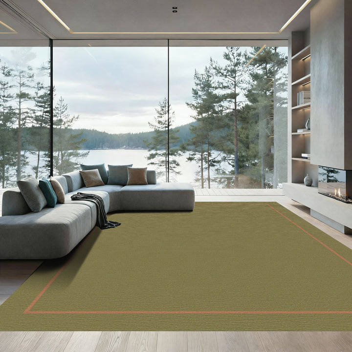 Olive Green Bordered Abstract Rug